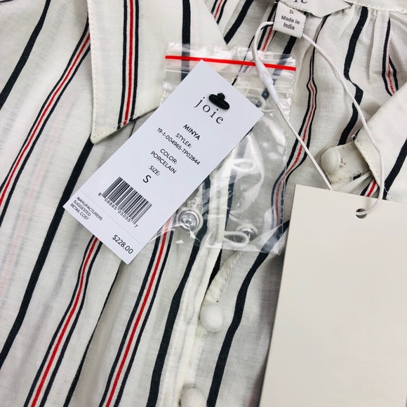 NWT JOIE MINYA STRIPE COLLAR BUTTON DOWN BLOUSE - Picture 7 of 9
